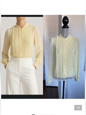 New Aritzia Wilfred Fiji Tuxedo Blouse Shirt Top. Butter Yellow. XS/Small